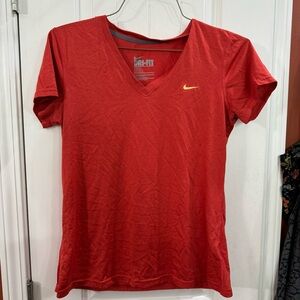 Nike Women's Red V-Neck Dri-FIT Top